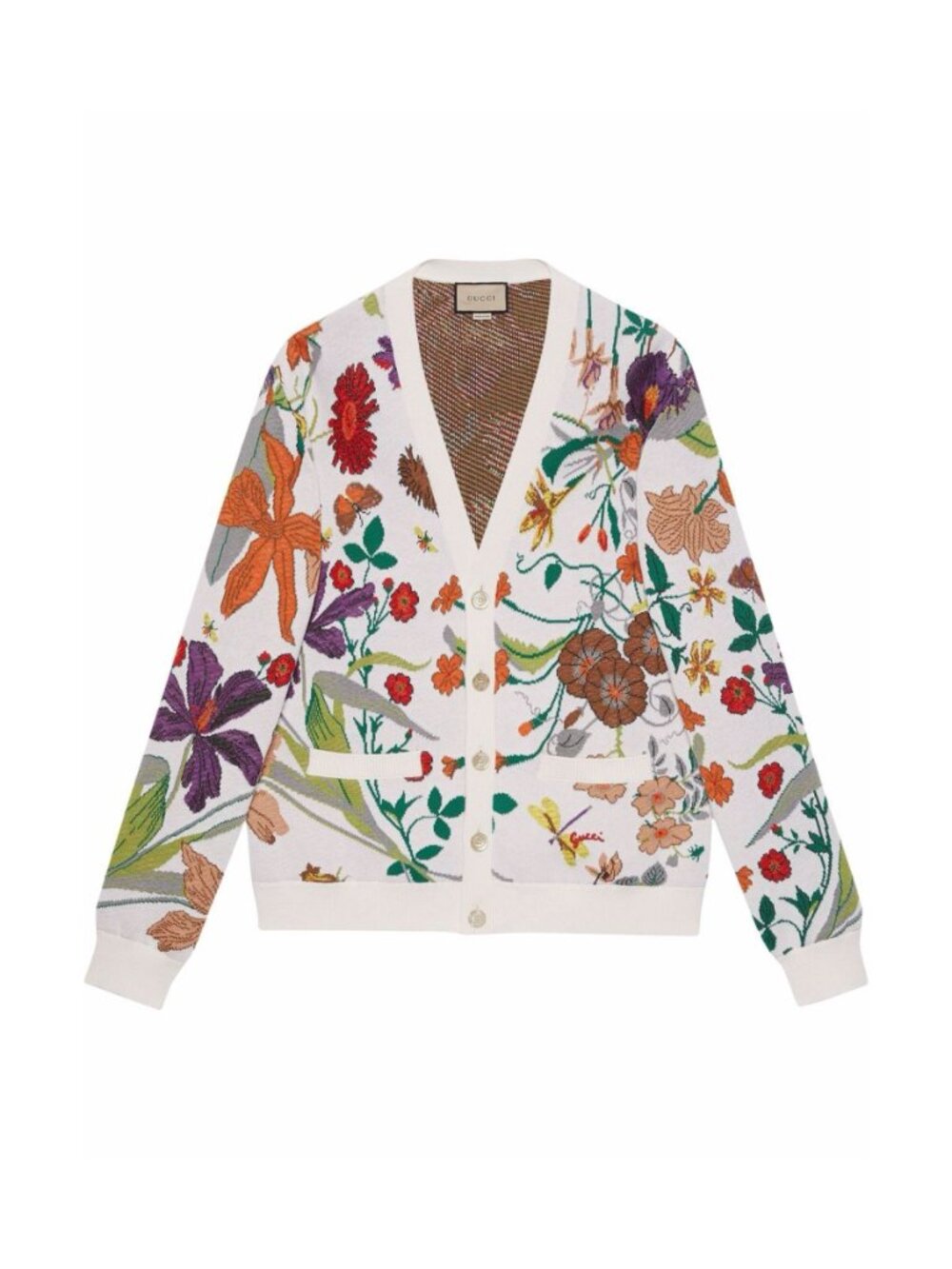 GUCCI Floral Print Wool and Silk Blend Cardigan